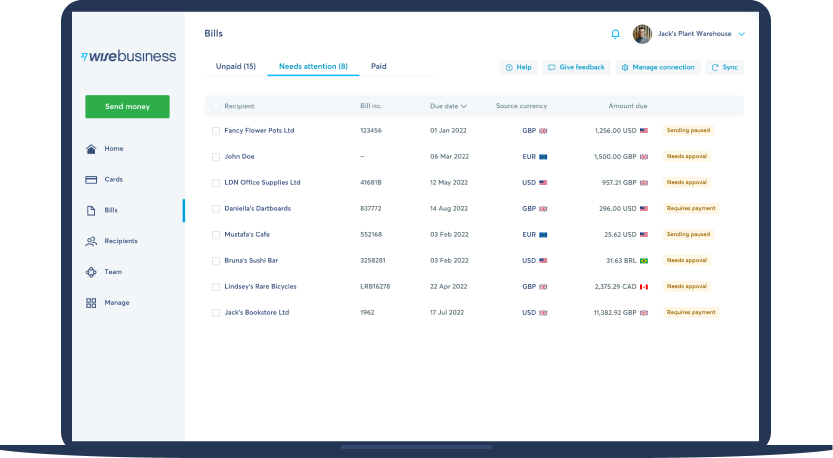 Sync your Xero Bills to Wise as you pay them